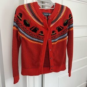 Modcloth Halloween Cardigan Small Orange Spooky